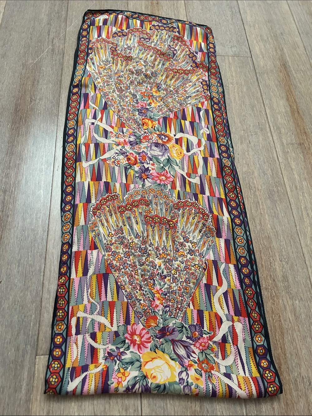 VTG Silk Liberty of London Made In England Vibrant Floral Fan Print Long Scarf - Picture 8 of 16